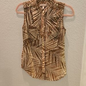 Banana Republic Sleeveless Brown and Cream Geometric Blouse
